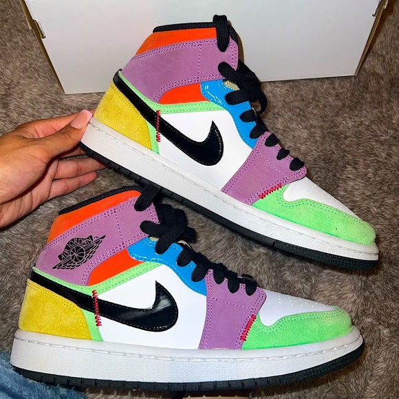 Jordan Women's Sneakers in Purple Green Yellow and Orange